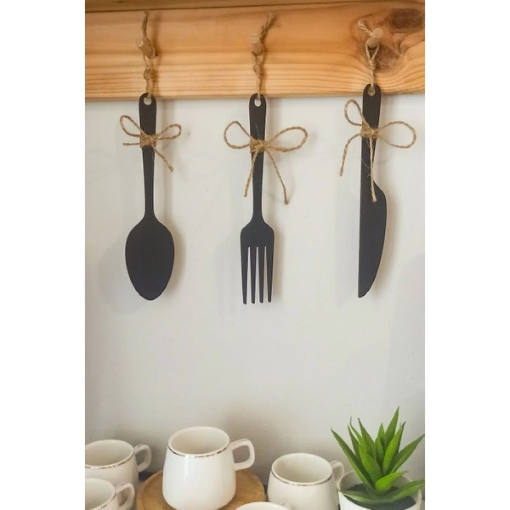 Kuzeylina 3 Parça Dekoratif Ahşap Çatal-Kaşık-Bıçak Seti Mutfak, Kahve Köşesi, Raf, Askı Süsü, Dolap,(19 Cm) Ev & Dekorasyon Aksesuarları Fiyatı