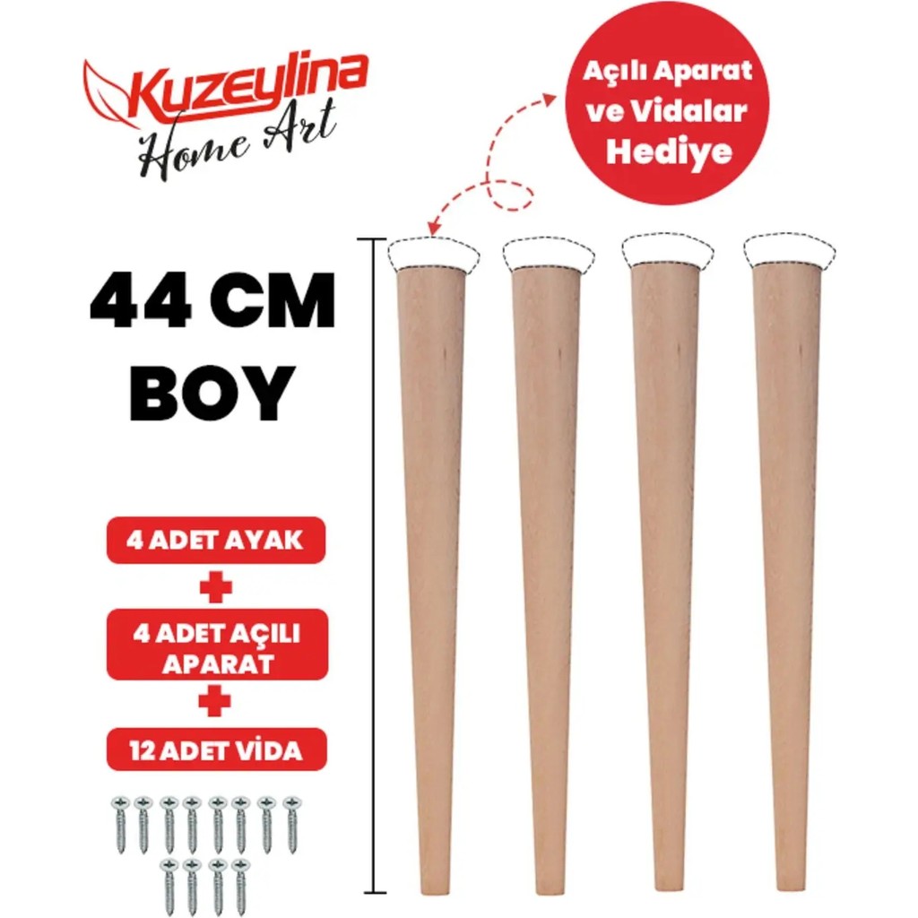 Kuzeylina 4'lü 44 cm Doğal Ahşap Ayak Konik Masa-Sandalye-Tabure- Sehpa Ayağı Standart Sandalye Fiyatı