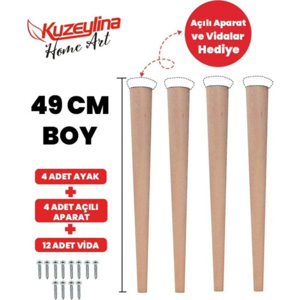 Kuzeylina 4'lü 49 cm Doğal Ahşap Ayak Konik Masa-Sandalye-Tabure- Sehpa Ayağı Nalburiye & Hırdavat Fiyatı