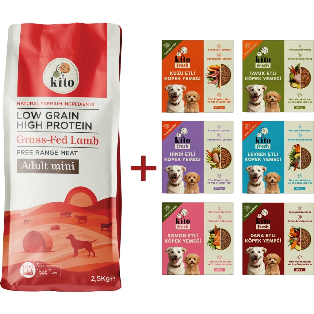 Kuzu Etli Yetişkin Mini Irk Köpek Maması 2.5 KG + Kito Fresh %100 Taze İçerikli Mama Tanışma Paketi Evcil Hayvan Ürünleri Fiyatı