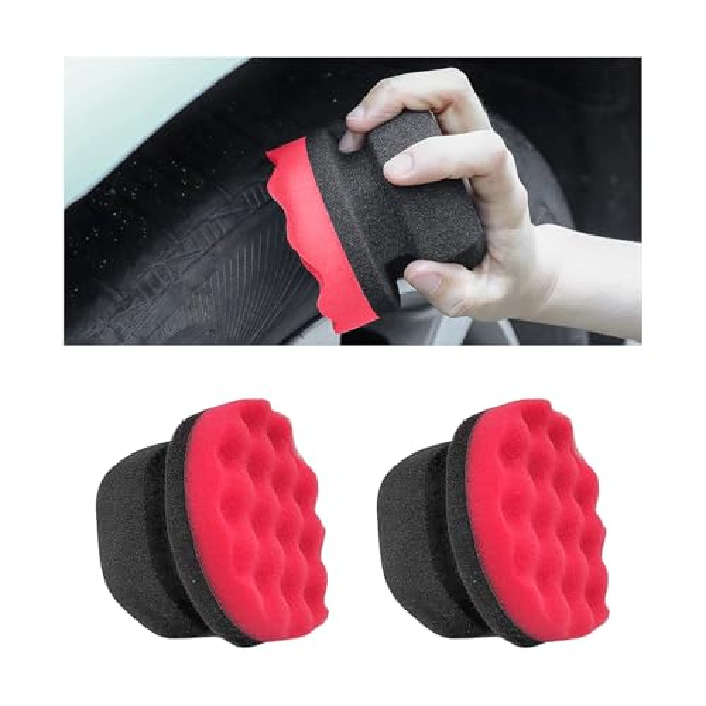 KVAEY 2 PCS Tire Dressing Applicator Pads, Reusable Hex Grip Tire Shine Applicator Polishing Sponge Pads, Wheel Tire Shine Detailing Foam for Most Vehicles, Car Accessories (Red, Small)