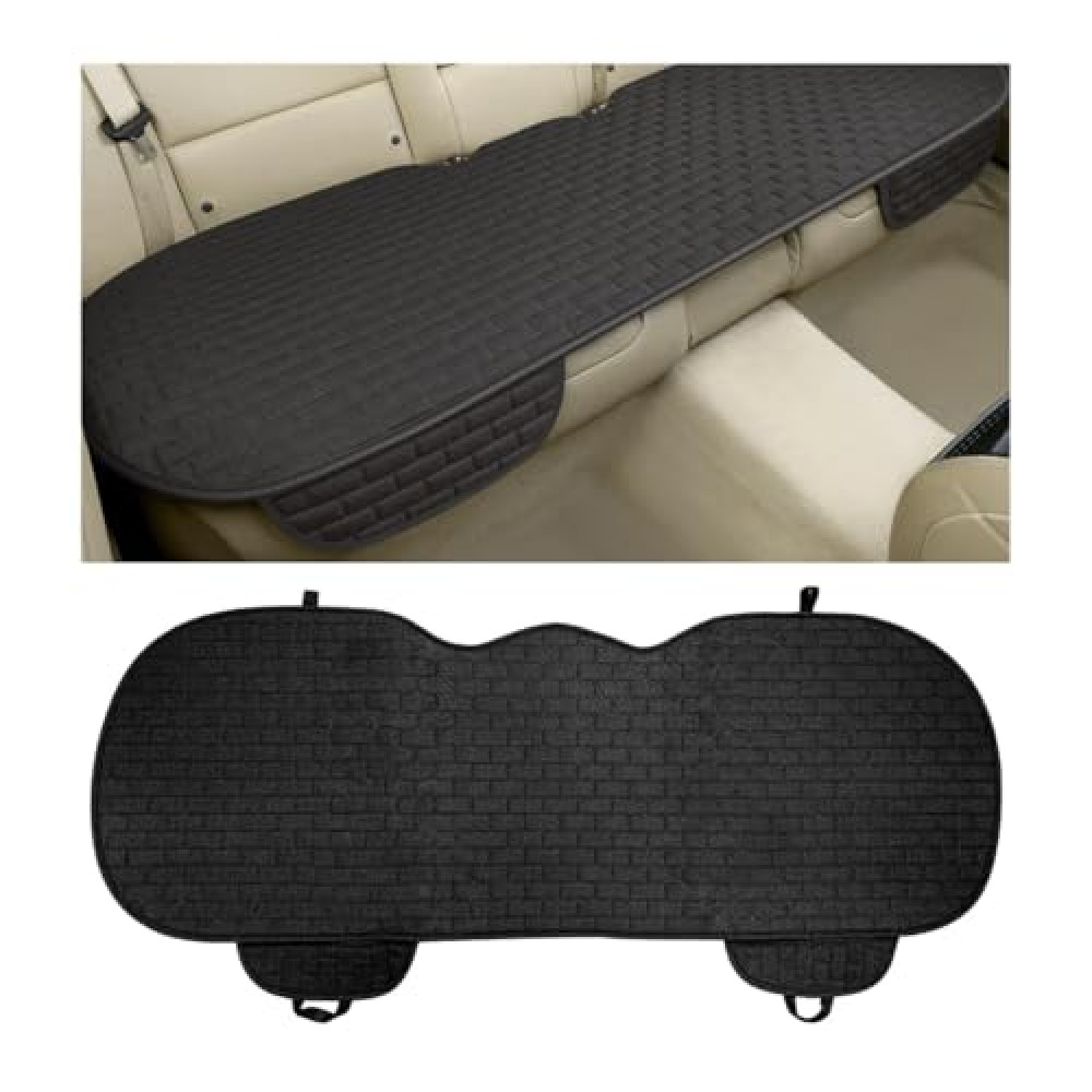 KVAEY Linen Back Car Seat Cover, Anti-Slip Long Bottom Rear Seat Cover Protector with Storage Pockets, Breathable Linen Rear Bench Seat Protector Cushion Pad for Most Vehicles (Black)