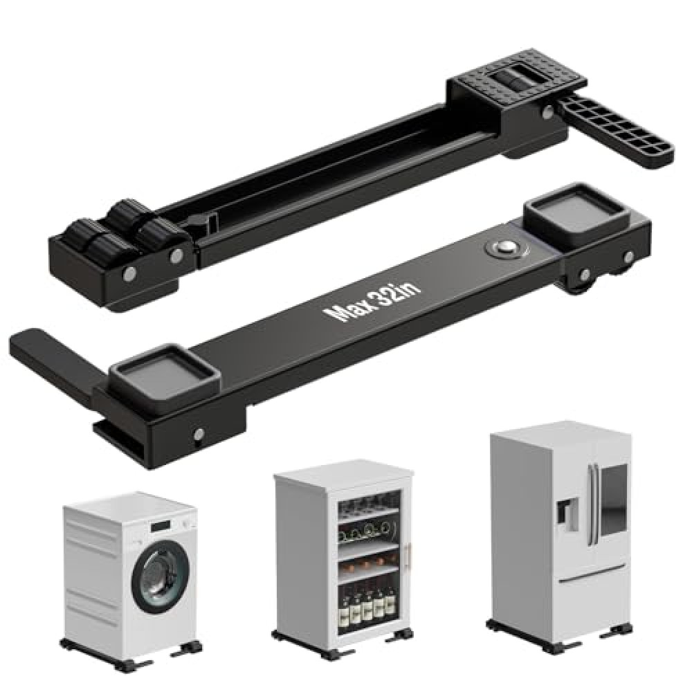 KVRG Appliance Rollers Heavy Duty,Newest Extendable Appliance Sliders,Liftable Washing Machine Base,Easily Move Washer and Dryer Machines,Refrigerators,Furniture-Black