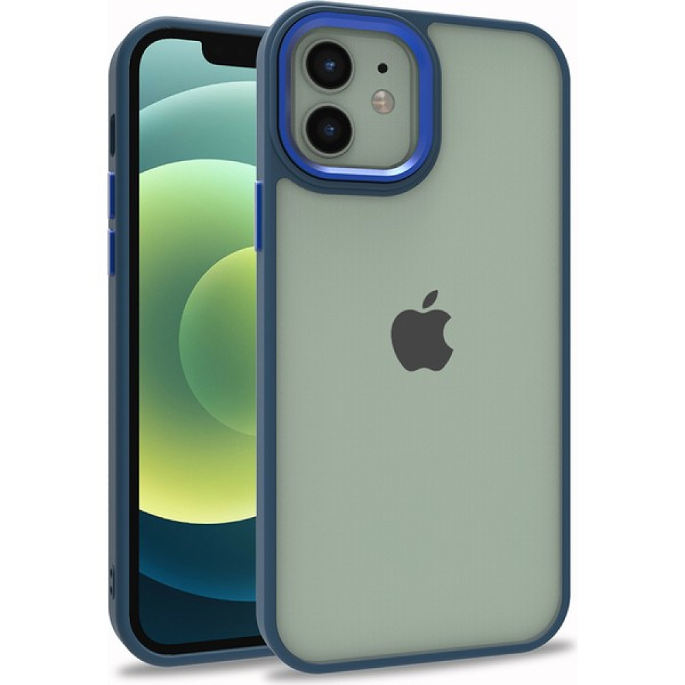 Kvy Iphone 12 Renkli Kenarlı Parlak Flora Kılıf + Ekran Koruyucu - Lacivert Cep Telefonu Kılıfı Fiyatı