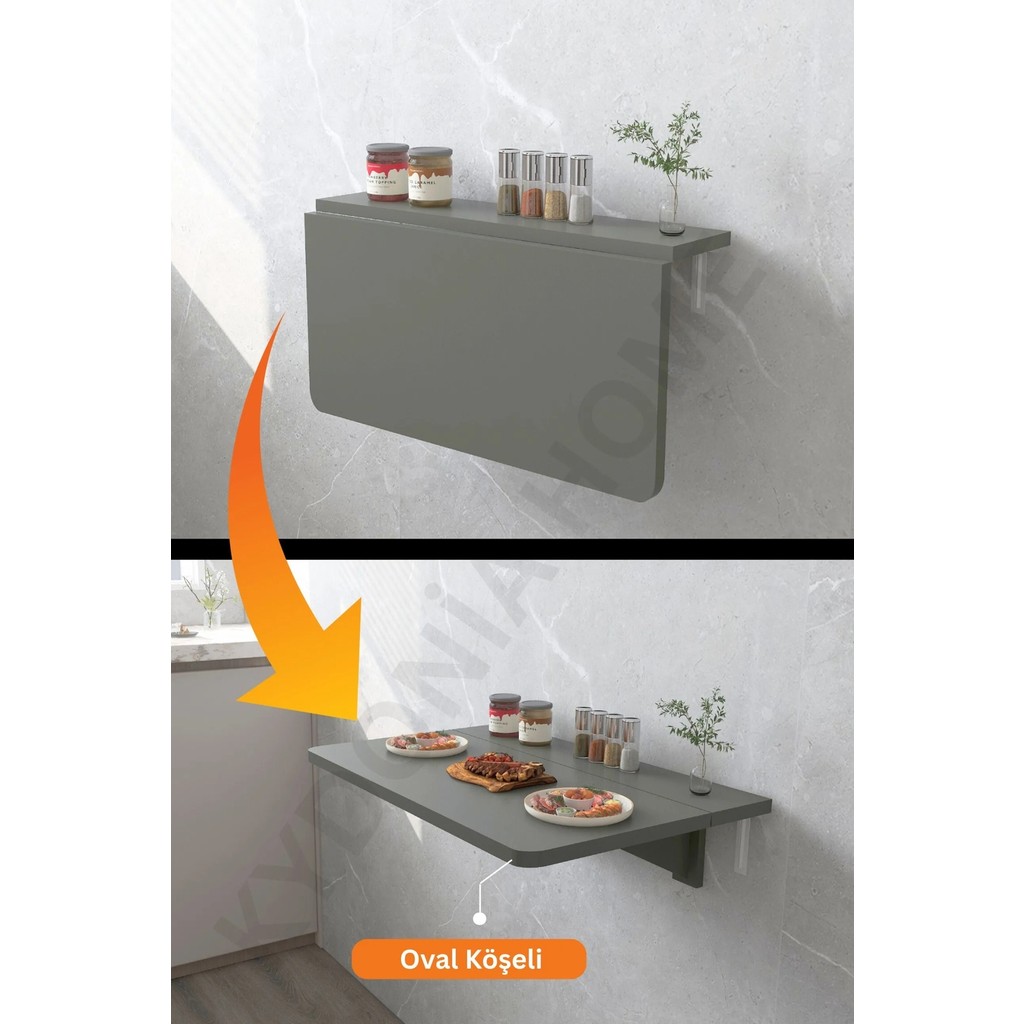 Kydonia Home 45x70 cm İskandinav Tarzı Duvara Monte Katlanır Masa – Antrasit Gri, Sabit Raflı, Oval Köşeli - Antrasit Gri - 45x72 cm SSD / Solid State Drive Fiyatı