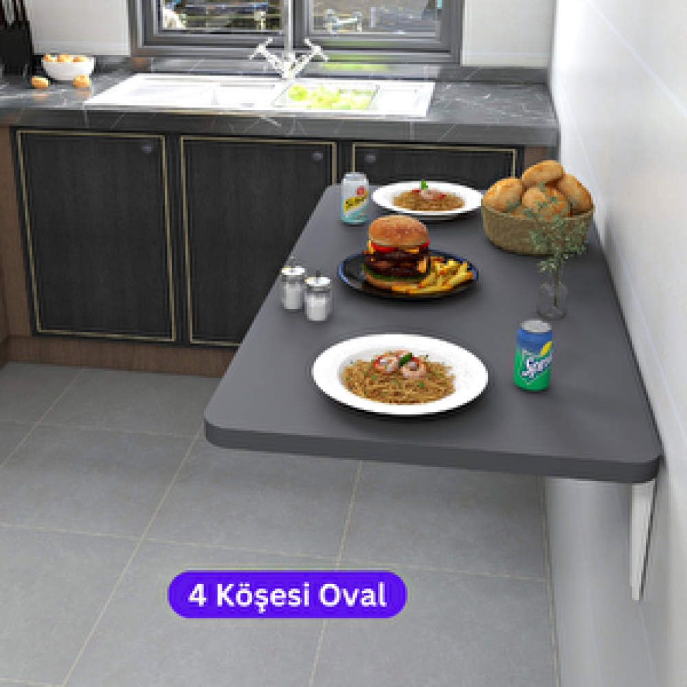 Kydonia Home 45x72 Cm 4 Köşe Oval Duvara Monte Kırma Katlanır Masa Antrasit Yemek & Mutfak Masası Fiyatı
