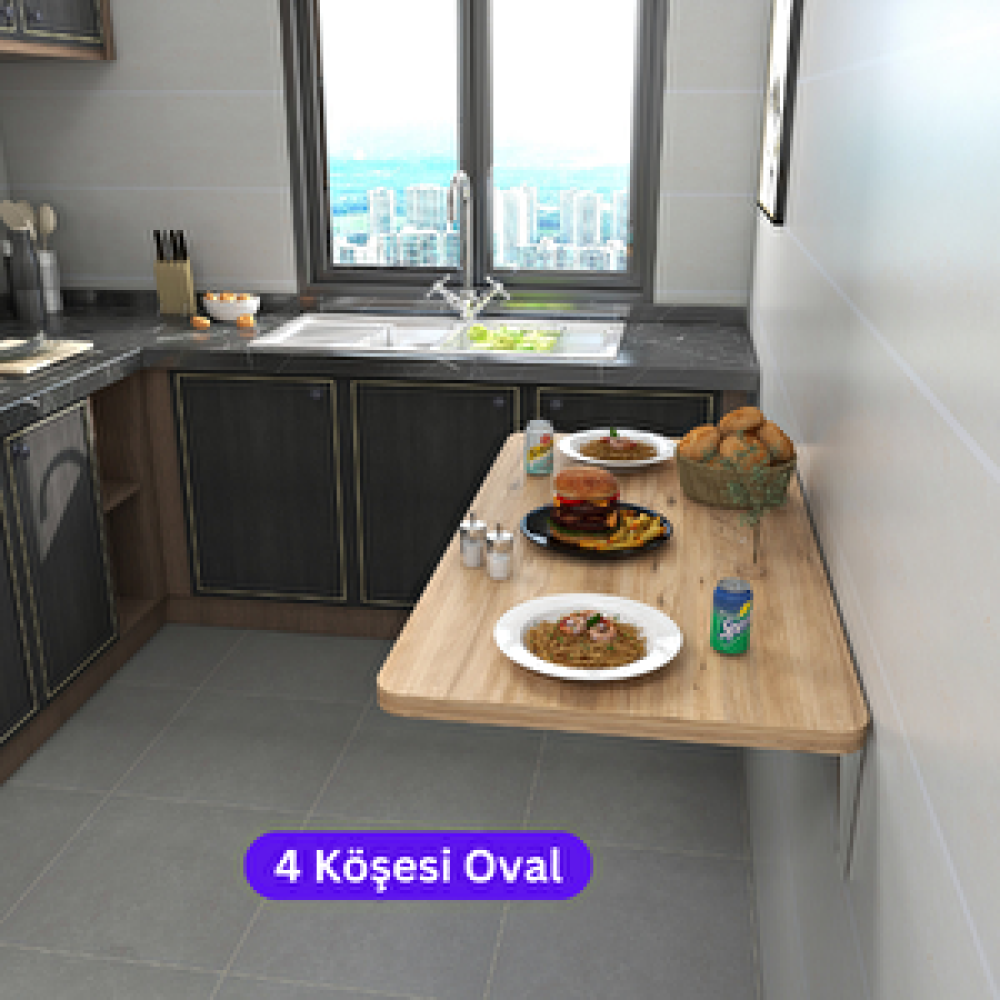 Kydonia Home 45x72 Cm 4 Köşe Oval Duvara Monte Kırma Katlanır Masa Atlantik Çam Yemek & Mutfak Masası Fiyatı