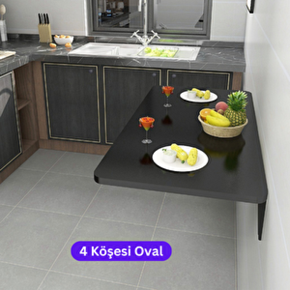 Kydonia Home 45x72 Cm 4 Köşe Oval Duvara Monte Kırma Katlanır Masa Mat Siyah Yemek & Mutfak Masası Fiyatı