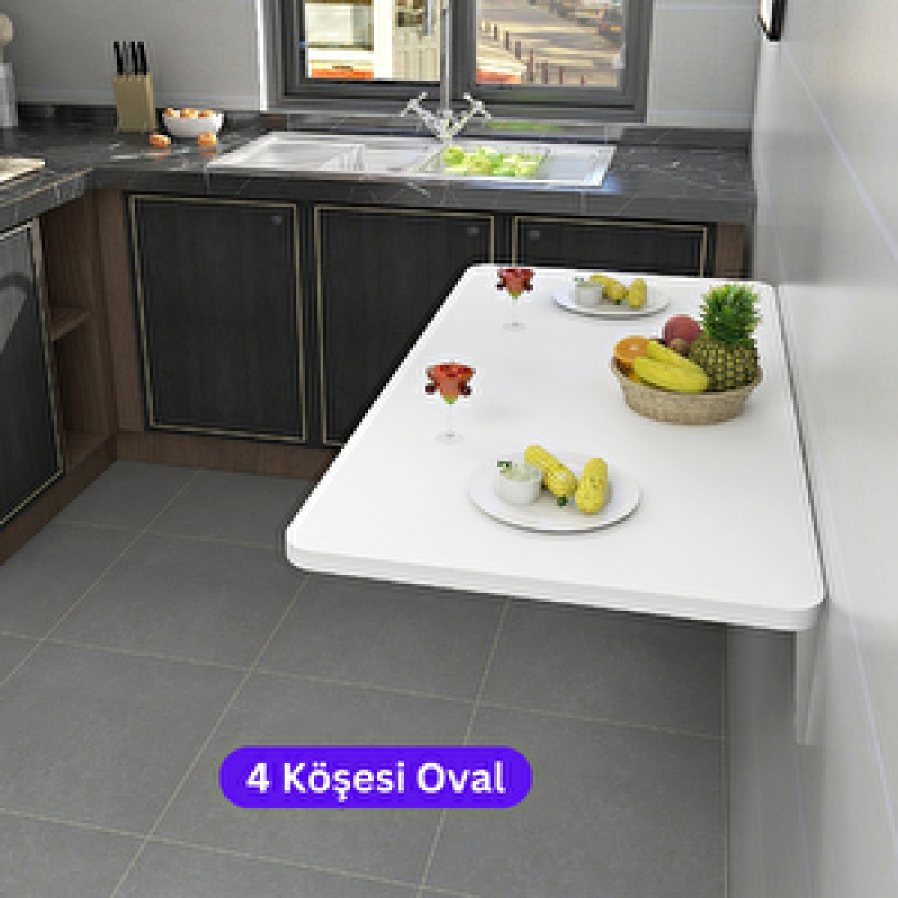 Kydonia Home 45x72 Cm 4 Köşe Oval Duvara Monte Kırma Katlanır Yemek Masası Mat Beyaz Yemek & Mutfak Masası Fiyatı