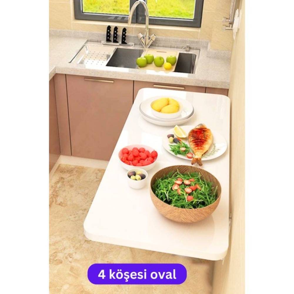 Kydonia Home 45X72 cm 4 Köşesi Oval Parlak Beyaz Duvara Monte Kırma Katlanır Mutfak Masası Yemek & Mutfak Masası Fiyatı