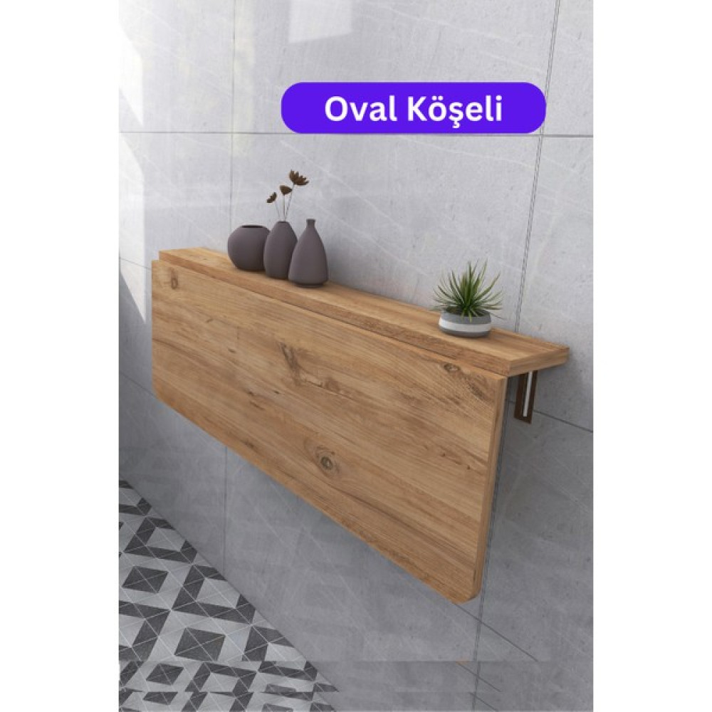 Kydonia Home 45X72 cm Oval Köşeli Çam Ahşap Desenli Sabit Raflı Duvara Monte Kırma Katlanır Mutfak Masası Yemek & Mutfak Masası Fiyatı
