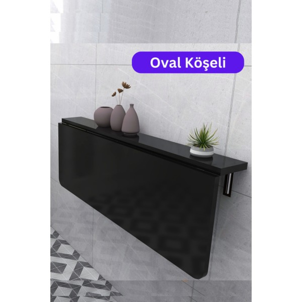 Kydonia Home 45X72 cm Oval Köşeli Mat Siyah Sabit Raflı Duvara Monte Kırma Katlanır Yemek Masası Yemek & Mutfak Masası Fiyatı