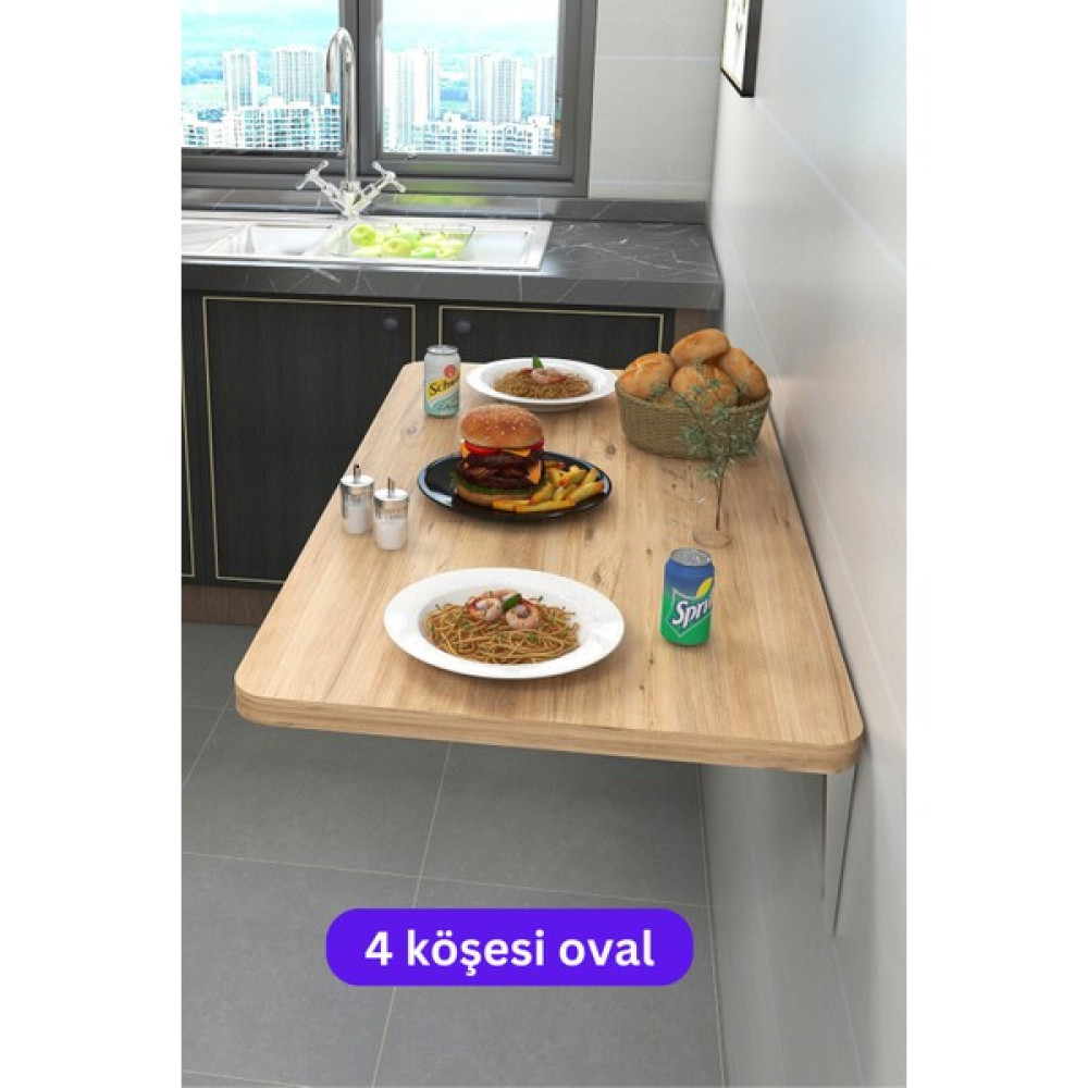 Kydonia Home 45X90 cm 4 Köşesi Oval Çam Ahşap Desenli Duvara Monte Kırma Katlanır Mutfak Masası Yemek & Mutfak Masası Fiyatı