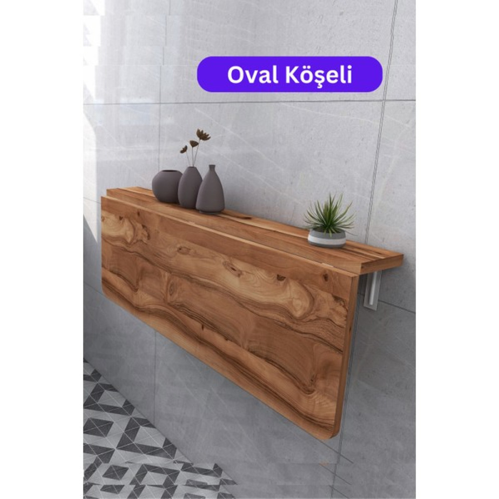 Kydonia Home 45X90 cm Oval Köşeli Zeytin Ahşap Desenli Sabit Raflı Duvara Monte Kırma Katlanır Mutfak Masası Yemek & Mutfak Masası Fiyatı