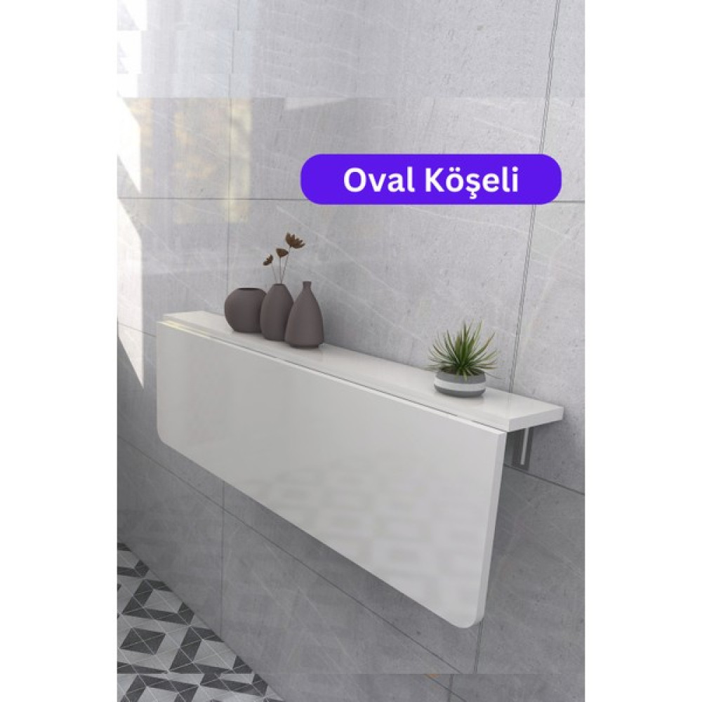 Kydonia Home 60X140 cm Oval Köşeli Mat Beyaz Sabit Raflı Duvara Monte Kırma Katlanır Mutfak Masası Yemek & Mutfak Masası Fiyatı