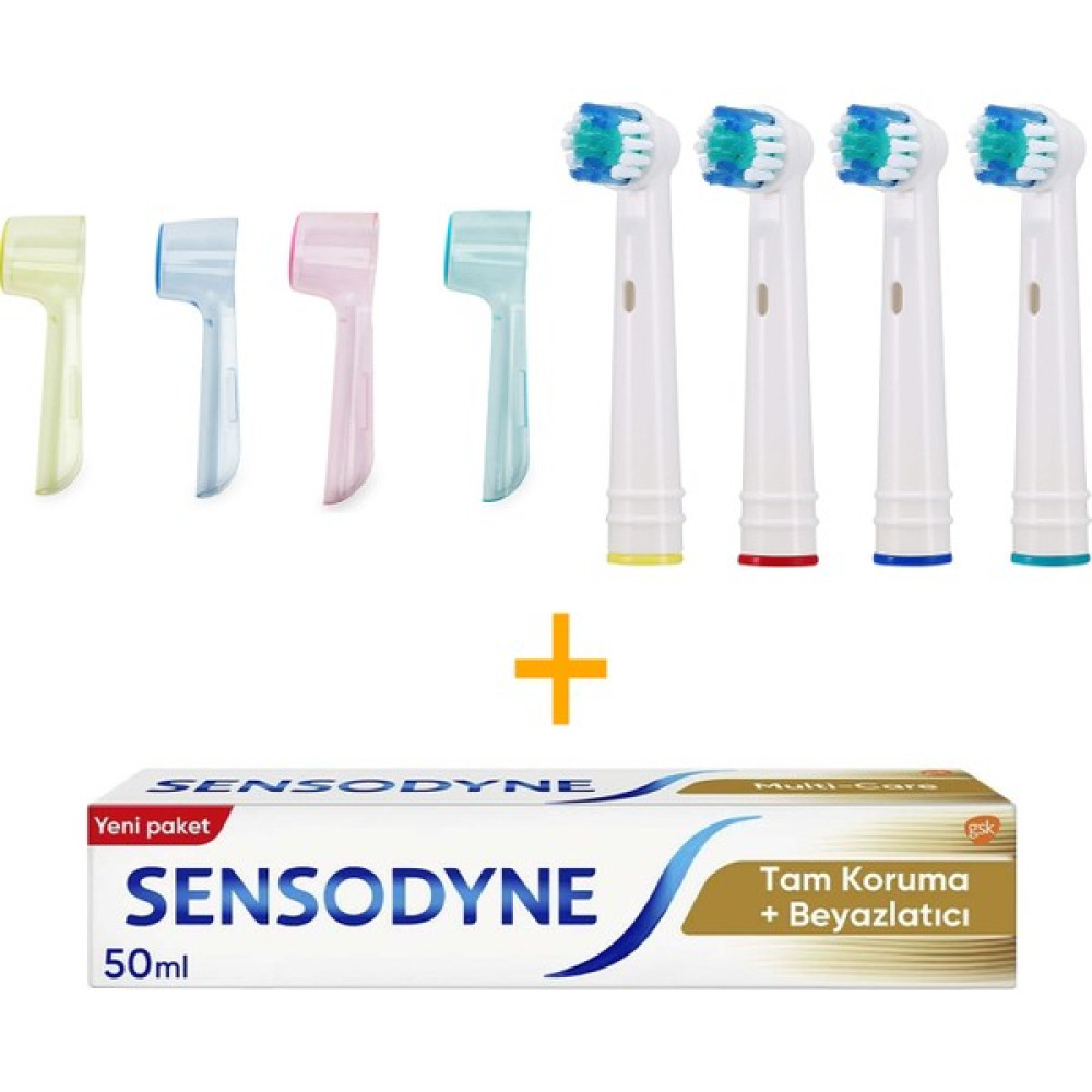 Kyver 4’lü Paket Oral-B ile Uyumlu Yedek Diş Fırçası Başlığı + 4 Adet Karişik Renk Koruyucu Kapak + Sensodyne Diş Macunu Tam Koruma ve Beyazlatıcı ... Şarjlı Diş Fırçası ve Aksesuarları Fiyatı