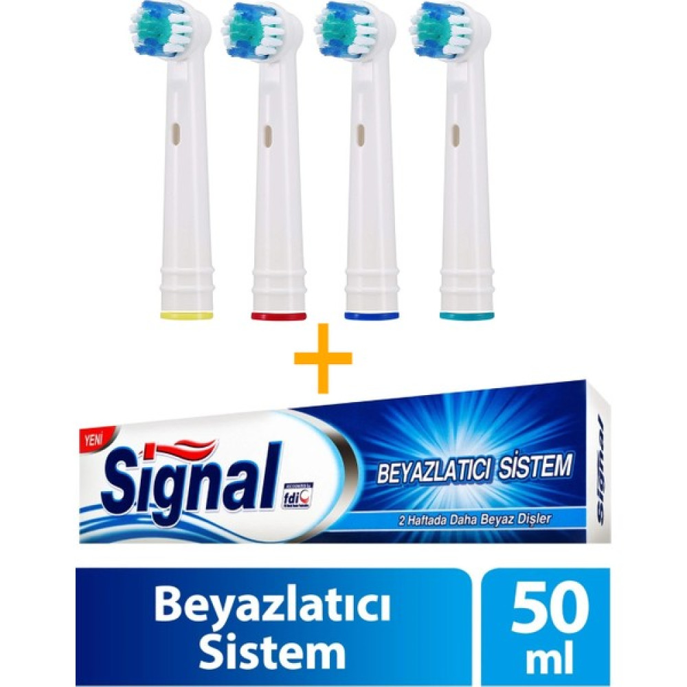 Kyver 4’lü Paket Oral-B ile Uyumlu Yedek Diş Fırçası Başlığı + Signal Beyazlatıcı Sistem Diş Macunu 50ML Şarjlı Diş Fırçası ve Aksesuarları Fiyatı
