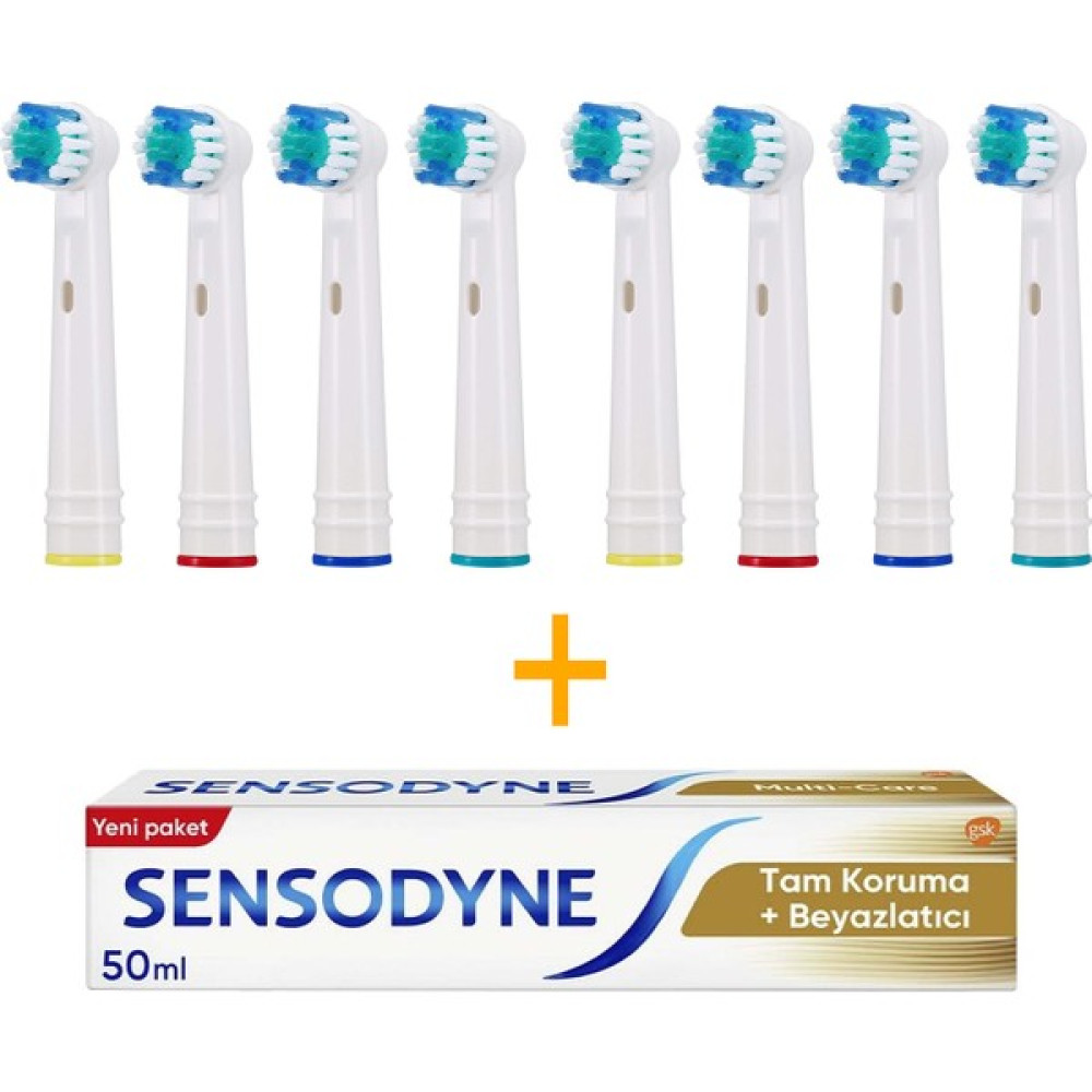 Kyver 8’li Paket Oral-B ile Uyumlu Yedek Diş Fırçası Başlığı + Sensodyne Diş Macunu Tam Koruma ve Beyazlatıcı 50ML Şarjlı Diş Fırçası ve Aksesuarları Fiyatı