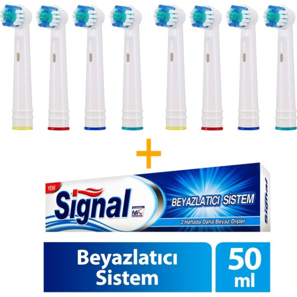 Kyver 8’li Paket Oral-B ile Uyumlu Yedek Diş Fırçası Başlığı + Signal Beyazlatıcı Sistem Diş Macunu 50ML Şarjlı Diş Fırçası ve Aksesuarları Fiyatı