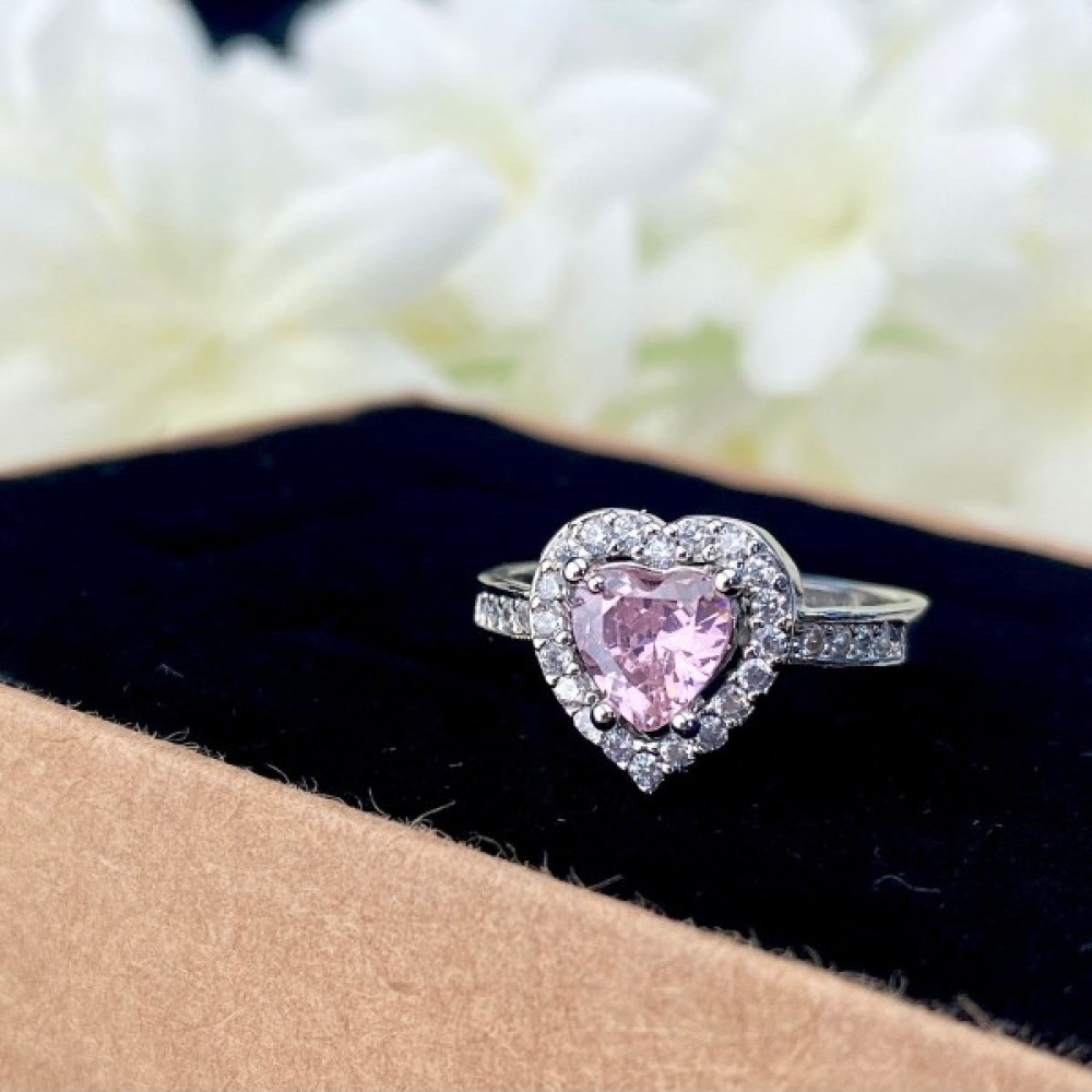 Kyver Kalpli Yüzük Pembe Kalpli Çelik Yüzük - Gümüş - Standart Bijuteri Yüzük Fiyatı