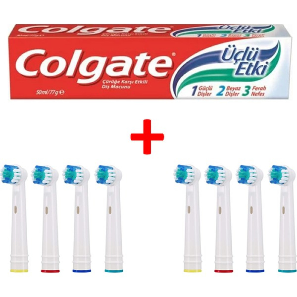Kyver Oral-B Uyumlu Precision Clean 8’li Yedek Başlığı ve Üçlü Etki Diş Macunu Diş Fırçaları Fiyatı