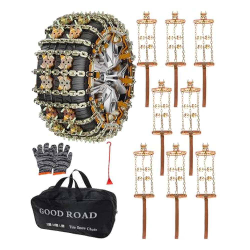 KYX Tire Chains for Car/SUV/Pickup Truks, Adjustable Universal Emergency Snow Chains for Tire, 8.7-11.1 inch, 8 Pcs,