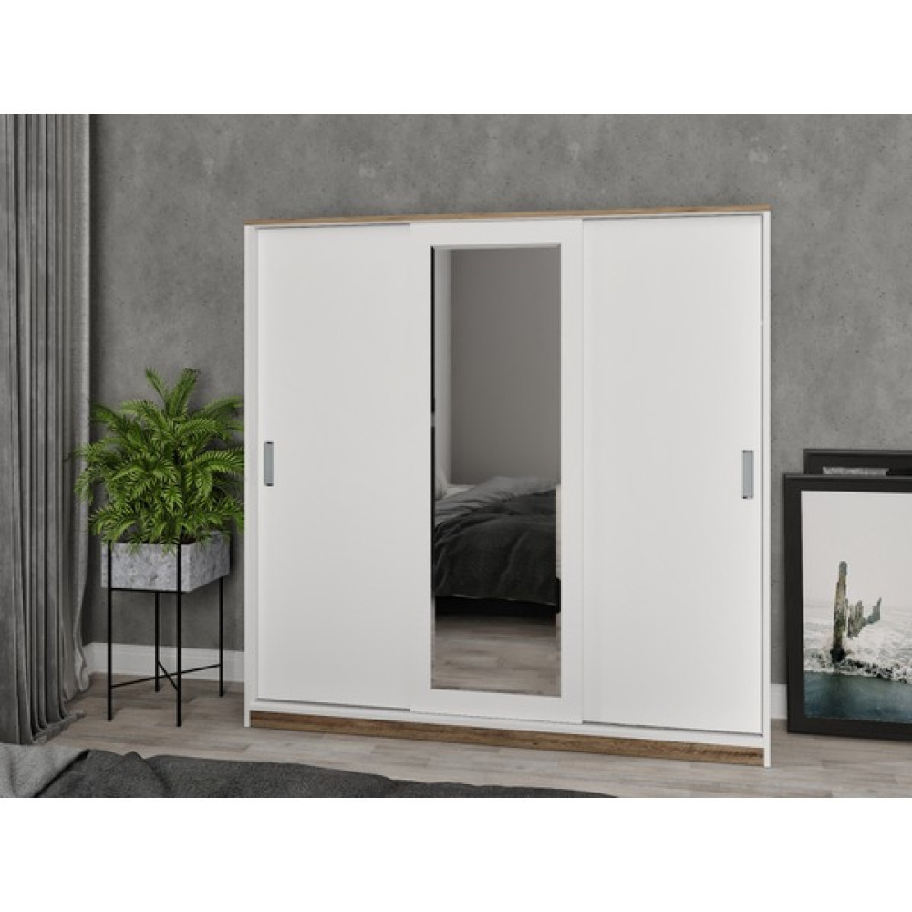 Kzn 3 Kapaklı Sürgülü Aynalı Gardırop Elbise Dolabı - %100 Mdf Gardrop & Dolap Fiyatı