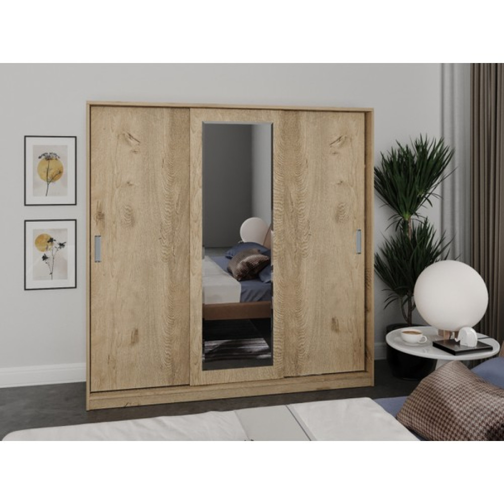 Kzn Home 3 Kapaklı Sürgülü Aynalı Gardrop Elbise Dolabı - Tamamı Meşe Mdf Gardrop & Dolap Fiyatı