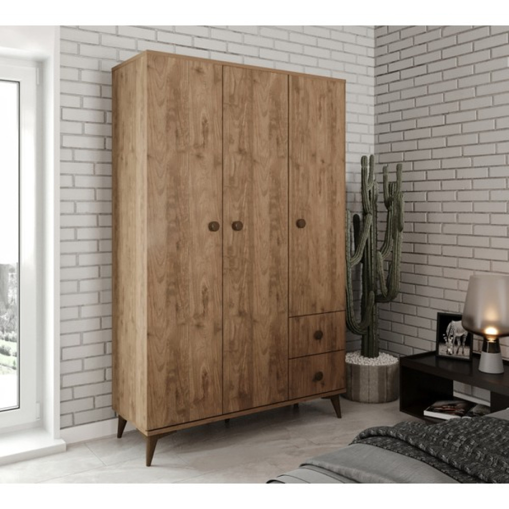Kzn Home Akasya 3 Kapaklı 2 Çekmeceli Mdf Gardrop Elbise Dolabı Ceviz Gardrop & Dolap Fiyatı