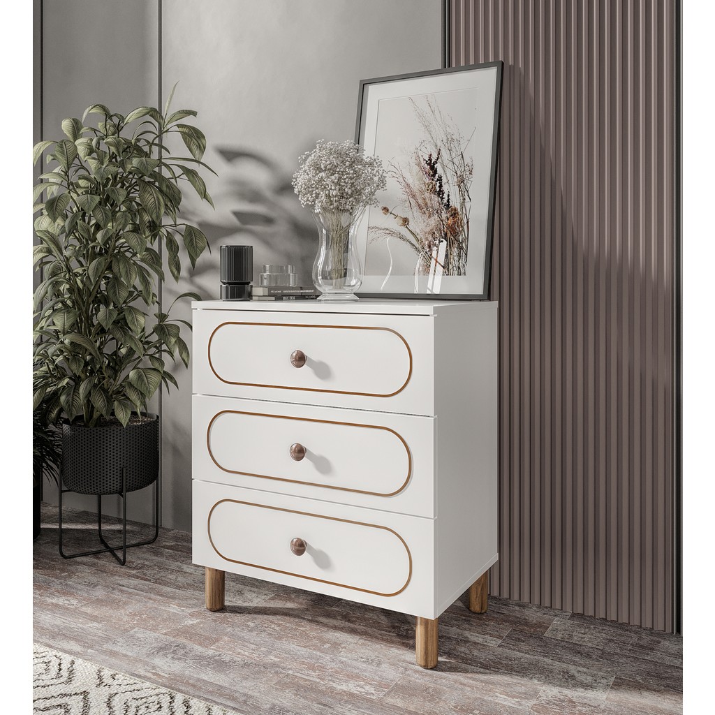 Kzn Home Bohem Şifonyer Beyaz 3 Çekmeceli 78 cm Yükseklik 68 cm Genişlik 42 cm Derinlik Şifonyer Fiyatı
