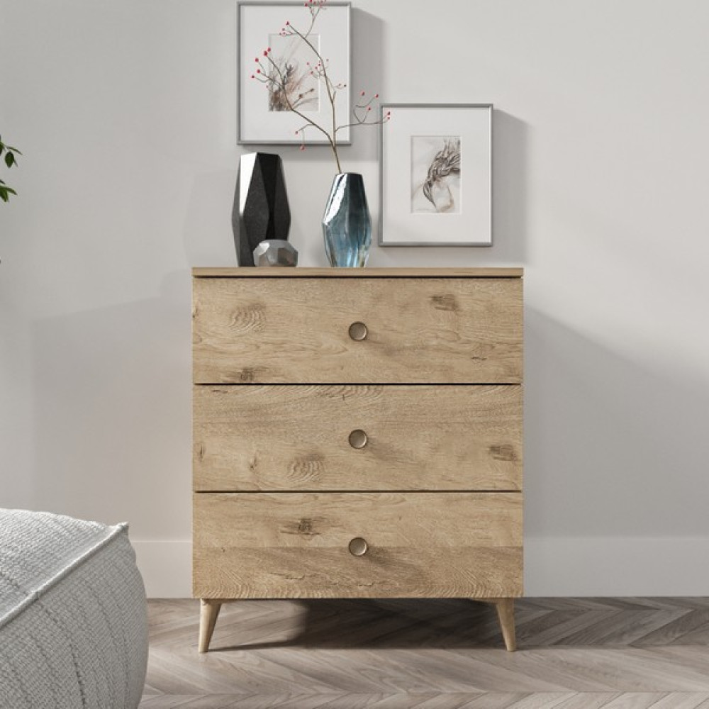Kzn Home Gardenya 3 Çekmeceli Meşe Şifonyer  - Tamamı 1. Kalite Mdf Şifonyer Fiyatı