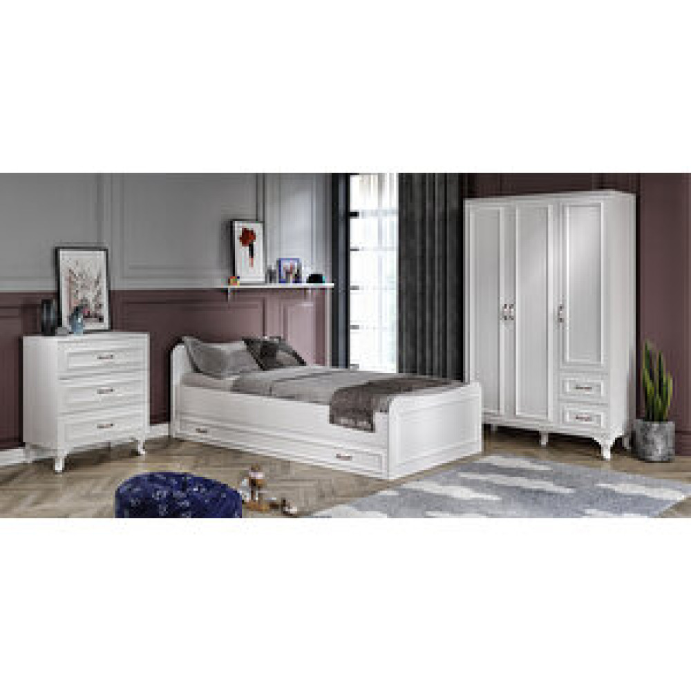 Kzn Home Kartopu Country Oda Takımı - 3 Kapaklı Gardırop, Yavrulu Karyola, 3 Çekmeceli Şifonyer Tamamı Mdf Karyola - Baza & Başlık Fiyatı