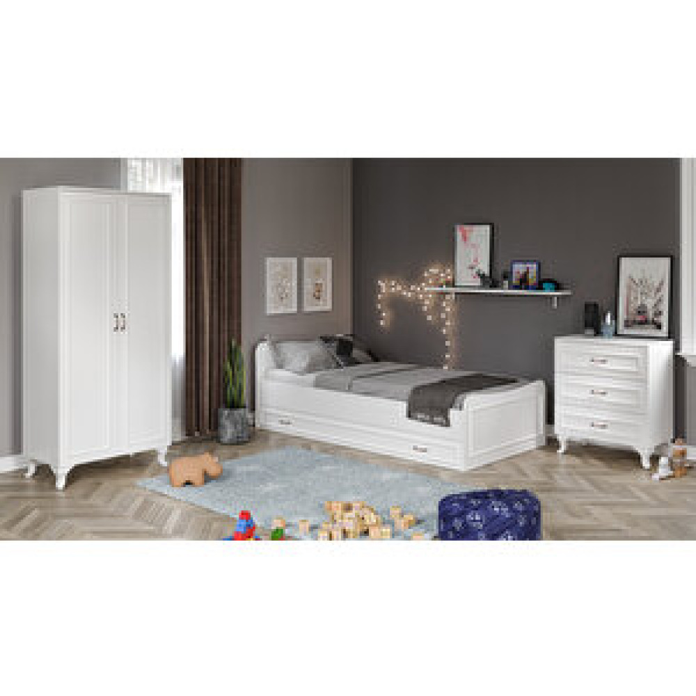 Kzn Home Kartopu Country Oda Takımı - Yavrulu Karyola, 2 Kapaklı Gardırop, 3 Çekmeceli Şifonyer Tamamı Mdf Karyola - Baza & Başlık Fiyatı
