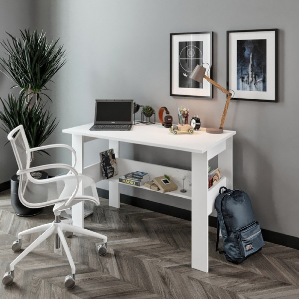 Kzn Home Study Beyaz Raflı Çalışma Masası Bilgisayar Masası Ofis Masası - Çalışma Masası Fiyatı