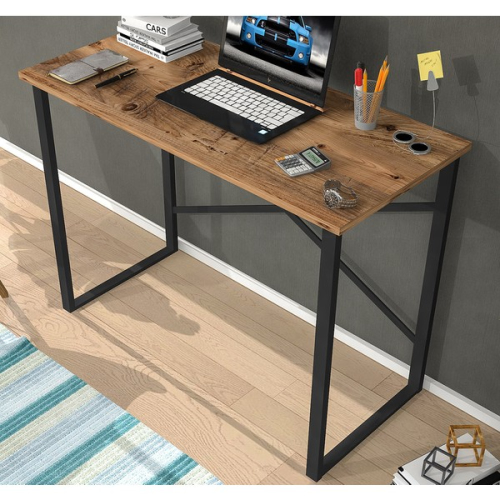 Kzy Metal Meşe Çalışma Masası Bilgisayar Masası Ofis Ders Yemek Masası - Y: 72 cm D: 45 cm G: 90 cm Çalışma Masası Fiyatı