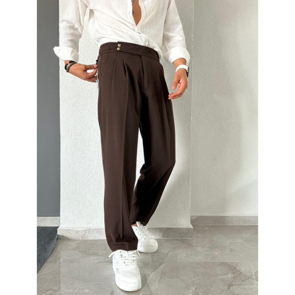 LA 1 END Italyan Model Tokalı Ayarlanabilir Kemer Pileli Baggy Kumaş Pantalon Erkek Pantolon Fiyatı