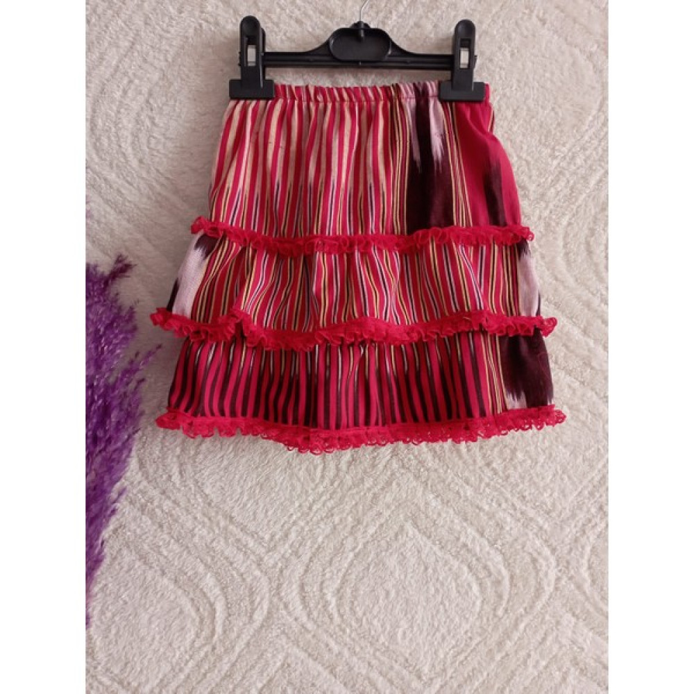 La Bella Collection Kız Çocuk Etek İki Kat Fırfır Kırmızı Fistolu Etek Fiyatı