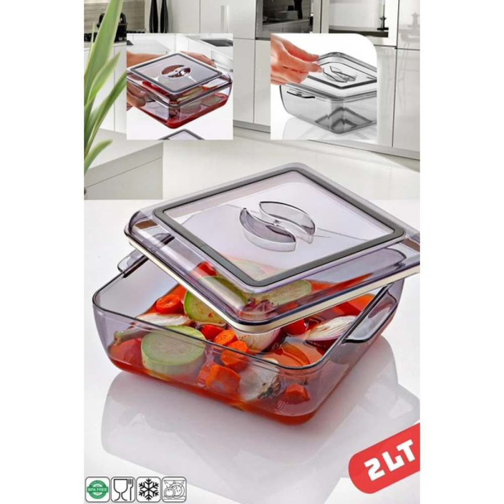 La Clem Kare 2 Lt Silikon Contalı Plastik Borcam - Saklama Kabı - Yemek Taşıma Kabı Kapaklı Ev & Dekorasyon Aksesuarları Fiyatı