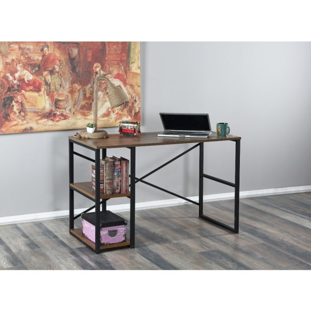 La Meridian Lüx 2 Raflı Metal Çalışma Masası - Y: 75 cm D: 60 cm G: 120 cm - Ceviz Çalışma Masası Fiyatı