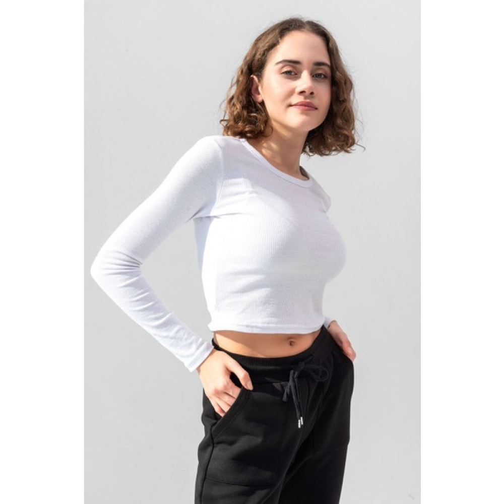 la & vetta Beyaz Uzun Kollu Fitilli Bluz Crop Örme T-Shirt Bluz Fiyatı