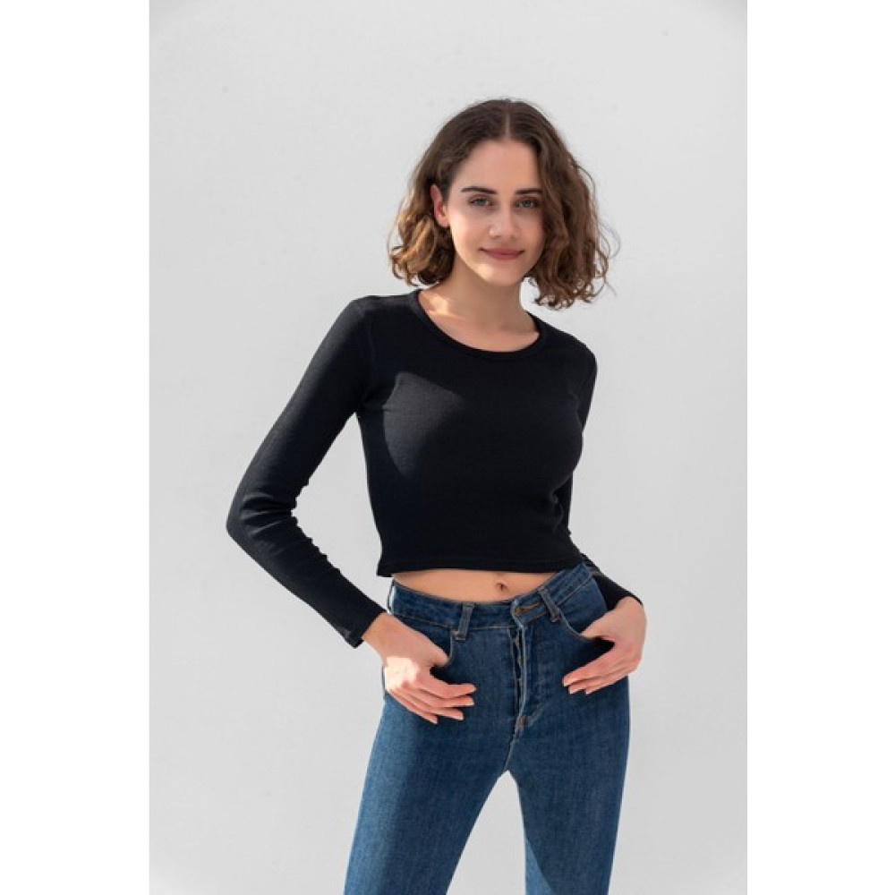 la & vetta Siyah Uzun Kollu Fitilli Bluz Crop Örme T-Shirt Bluz Fiyatı