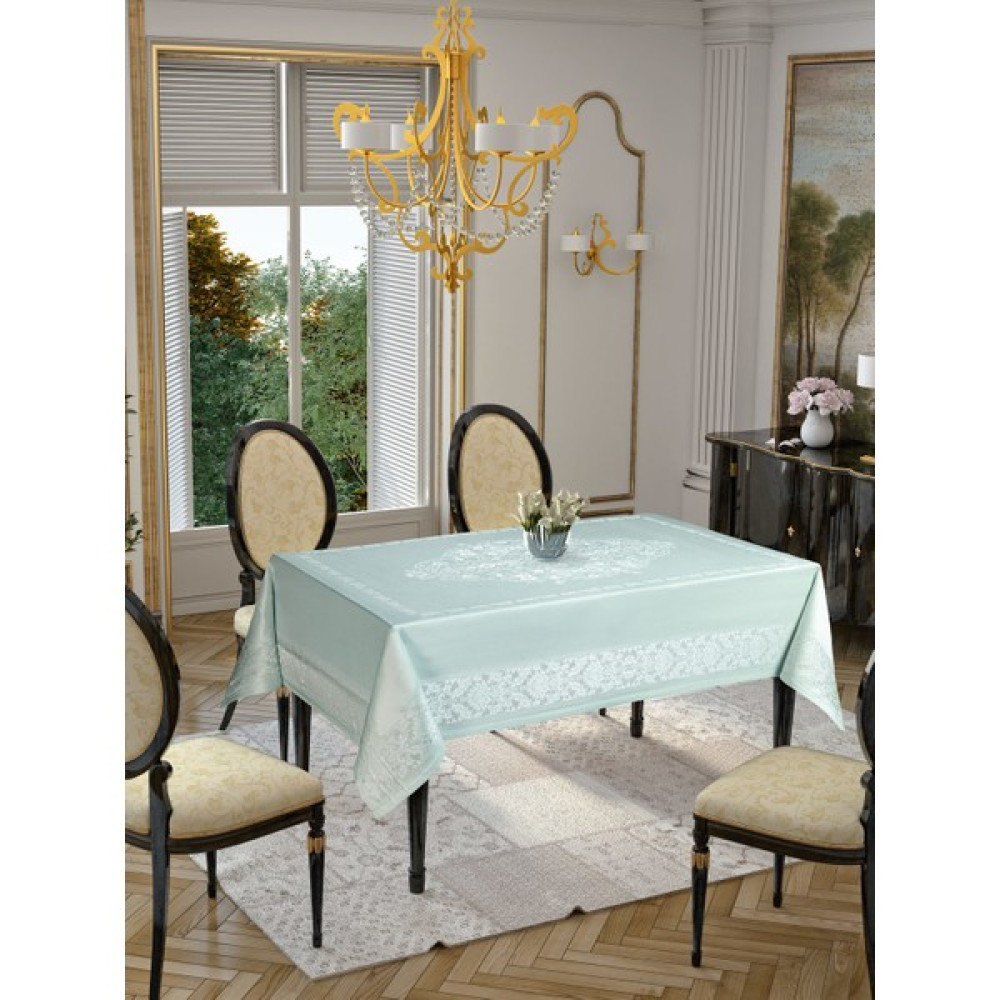 LA8127 Gold Etamin Damask Leke Tutmaz Mint Masa Örtüsü 150x220 cm - 150 x 220 cm Masa Örtüsü Fiyatı