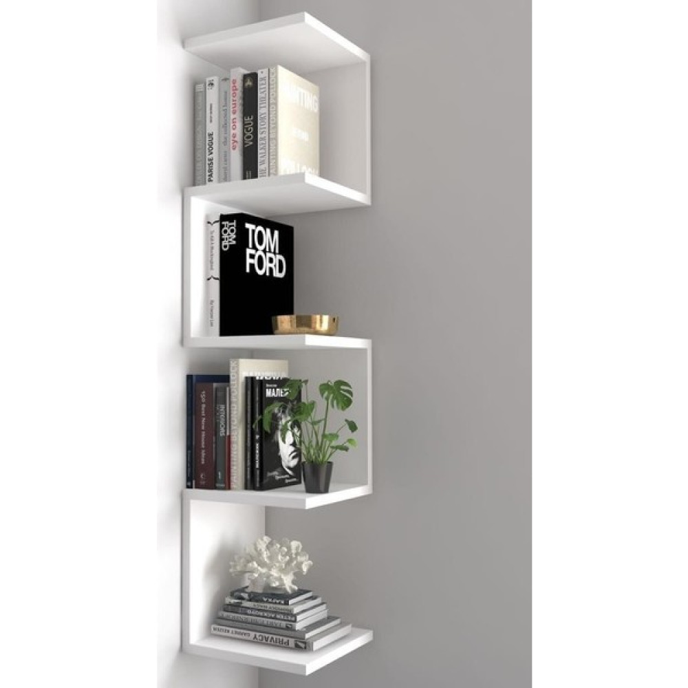 Labarna Beyaz Zig Zag Köşe Duvar Rafı Kitaplık Dekoratif Raf LBN-R007 Kitaplık - Duvar Rafı & CD / DVD Rafı Fiyatı
