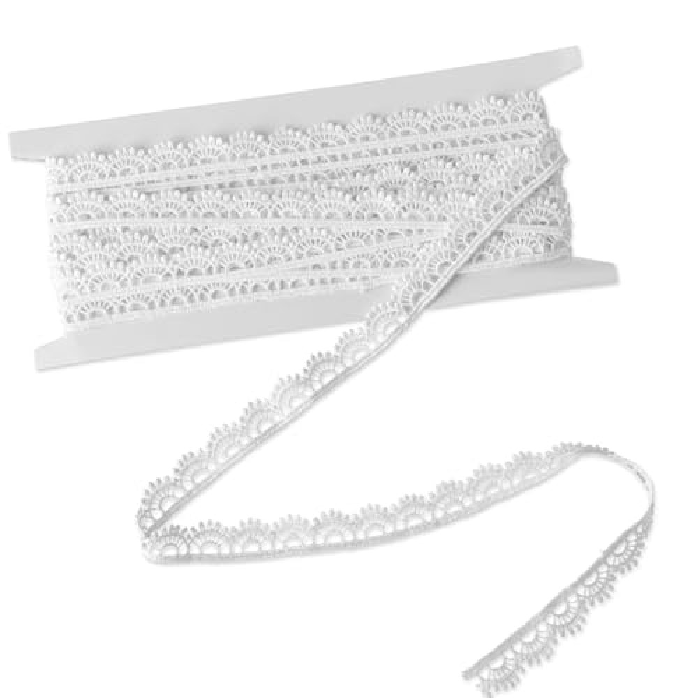 Lace Ribbon, White 1/2''×5 Yards Crocheted White Lace Trim for Sewing Vintage Scalloped Edge Lace Ribbons for Crafts, Gift Wrapping, DIY Sewing Making, Scrapbooking, Wedding Bouquet Decorations