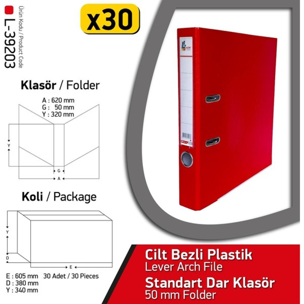 Laçin Klasör Kırmızı Dar 30 Adet 1 Koli Klasör Fiyatı
