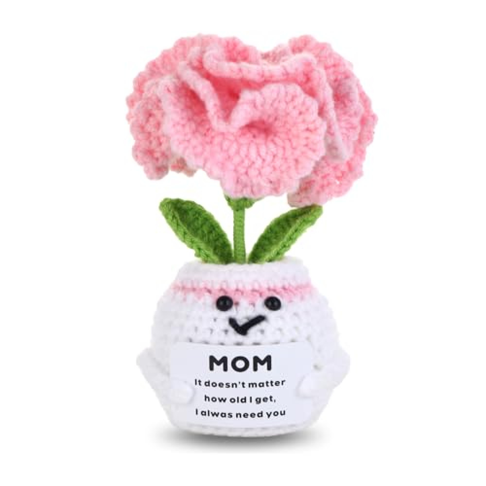 Lackycc Easter Basket Essentials Stuffers Positive Crochet Animals Flower-MOM for Mom,Appreciation Graduation Gifts for Women,Emotional Support Crochet Knitted Flower