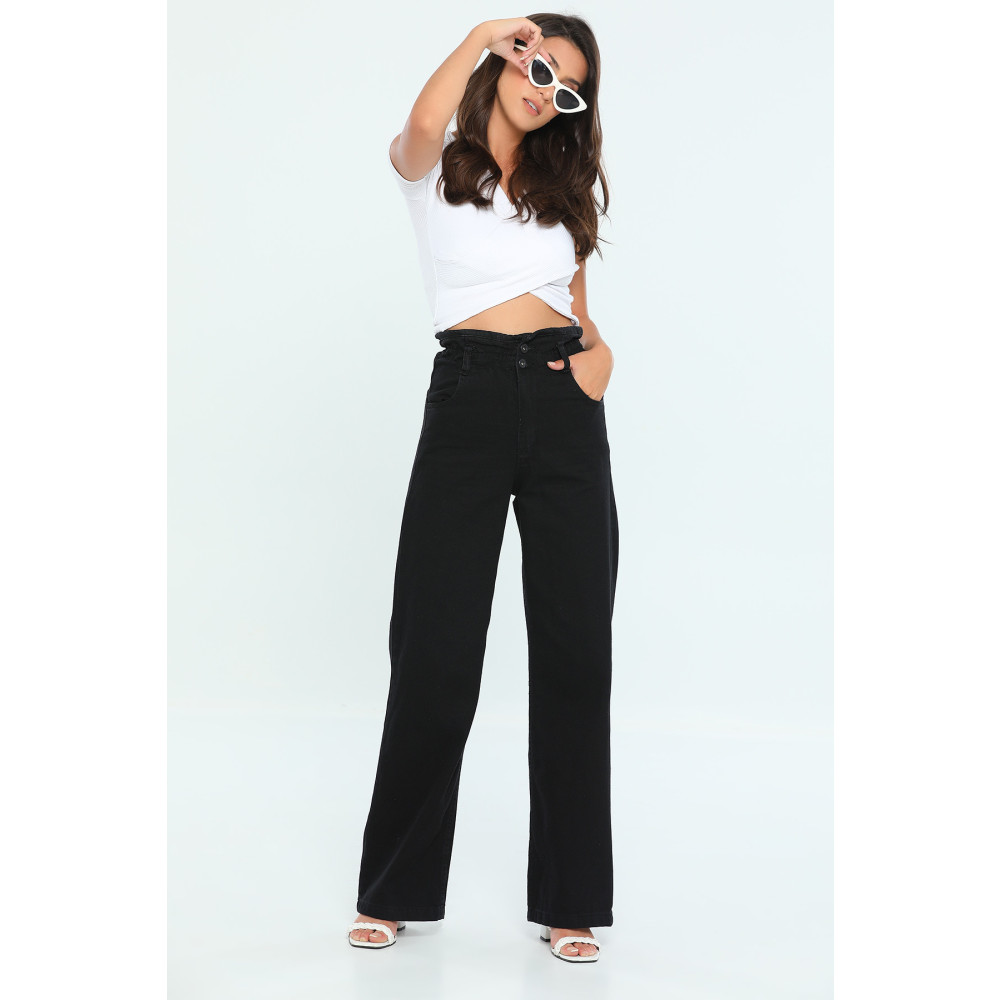 LADY LACK Siyah Likralı Yüksek Bel Salaş Kot Pantolon Wide Leg Jean 36 Beden Bayan Jeans / Kot Pantolon Fiyatı