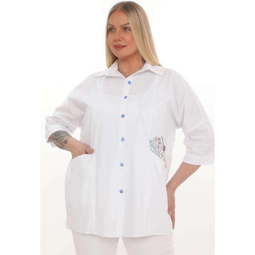 Lady Majestic Büyük Beden Cepli Cotton Gömlek Giyim & İç Giyim Fiyatı