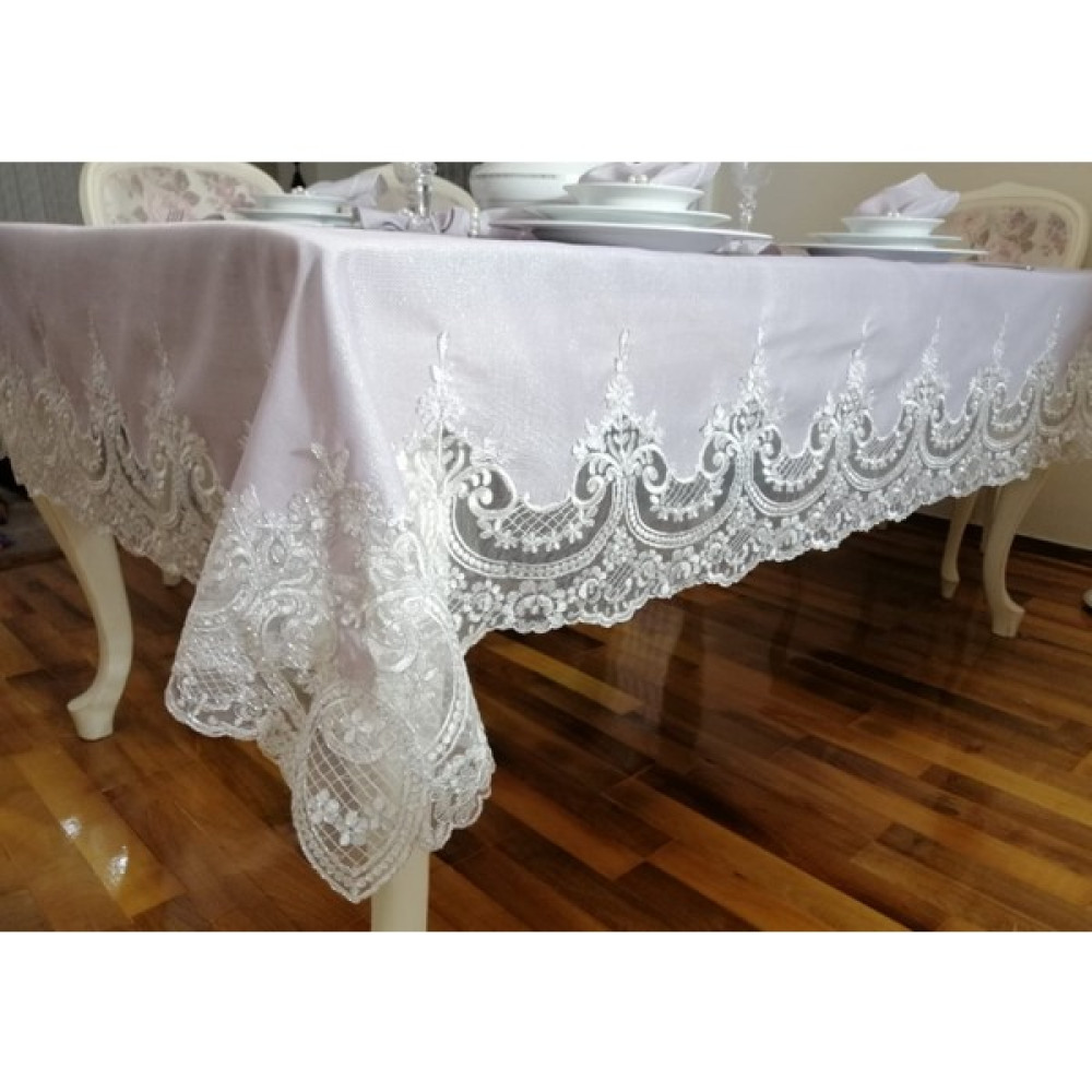 Lady Rio Masa Örtüsü Takımı,fransız Dantelli Masa Örtüsü Takımı,masa Örtüsü Takımı 8 Kişilik - Gümüş - 160 x 220 cm Masa Örtüsü Fiyatı