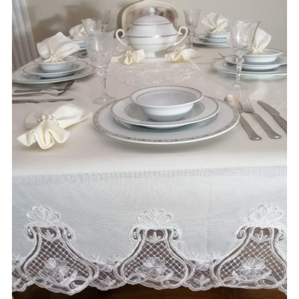 Lady Rio Masa Örtüsü Takımı,fransız Dantelli Masa Örtüsü Takımı,runnerli Masa Örtüsü Takımı,8 Kişilik Masa Örtüsü Takımı - Ekru - 160 x 220 cm Masa Örtüsü Fiyatı